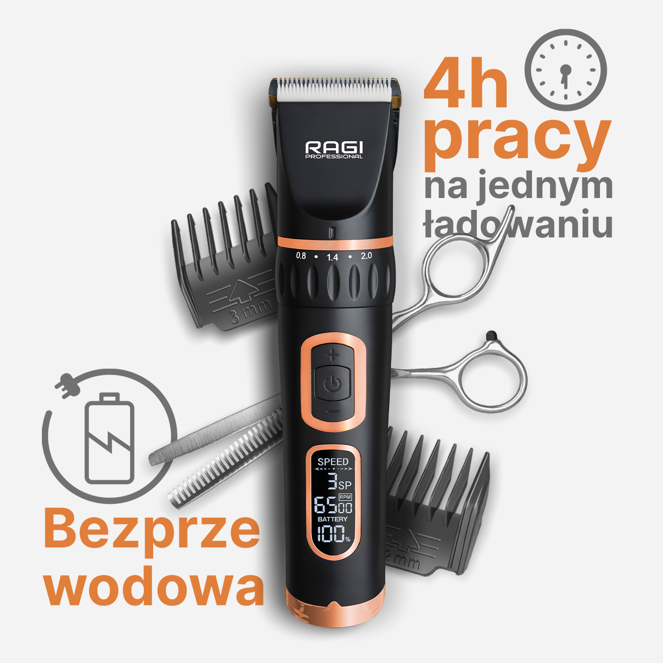 Maszynka do strzyżenia psa RAGI Profesjonalna Cicha Bezprzewodowa - obrazek 2