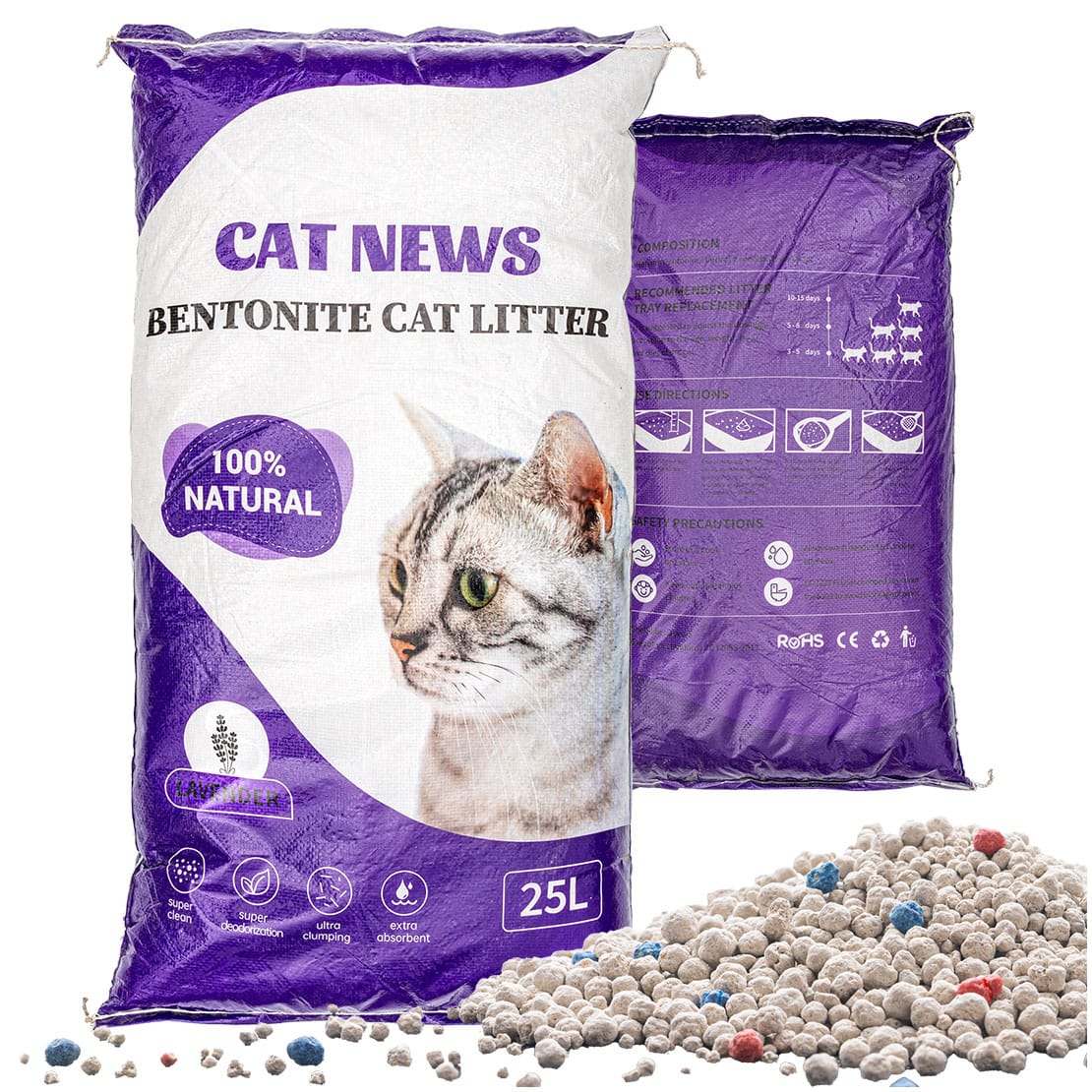 Bentonitowy żwirek dla kota 25 L zbrylający o zapachu lawendowym