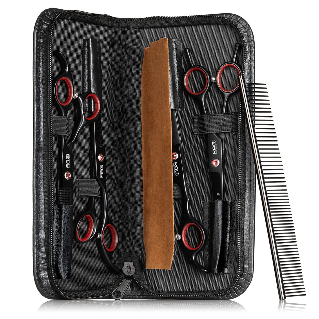 Zestaw profesjonalnych NOŻYCZEK do strzyżenia psów ZESTAW DO PIELĘGNACJI Psów Nożyczki 4 szt. Czarne RAGI - obrazek 2