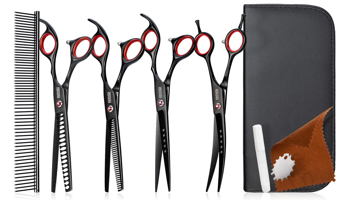 Zestaw profesjonalnych NOŻYCZEK do strzyżenia psów ZESTAW DO PIELĘGNACJI Psów Nożyczki 4 szt. Czarne RAGI - obrazek 5