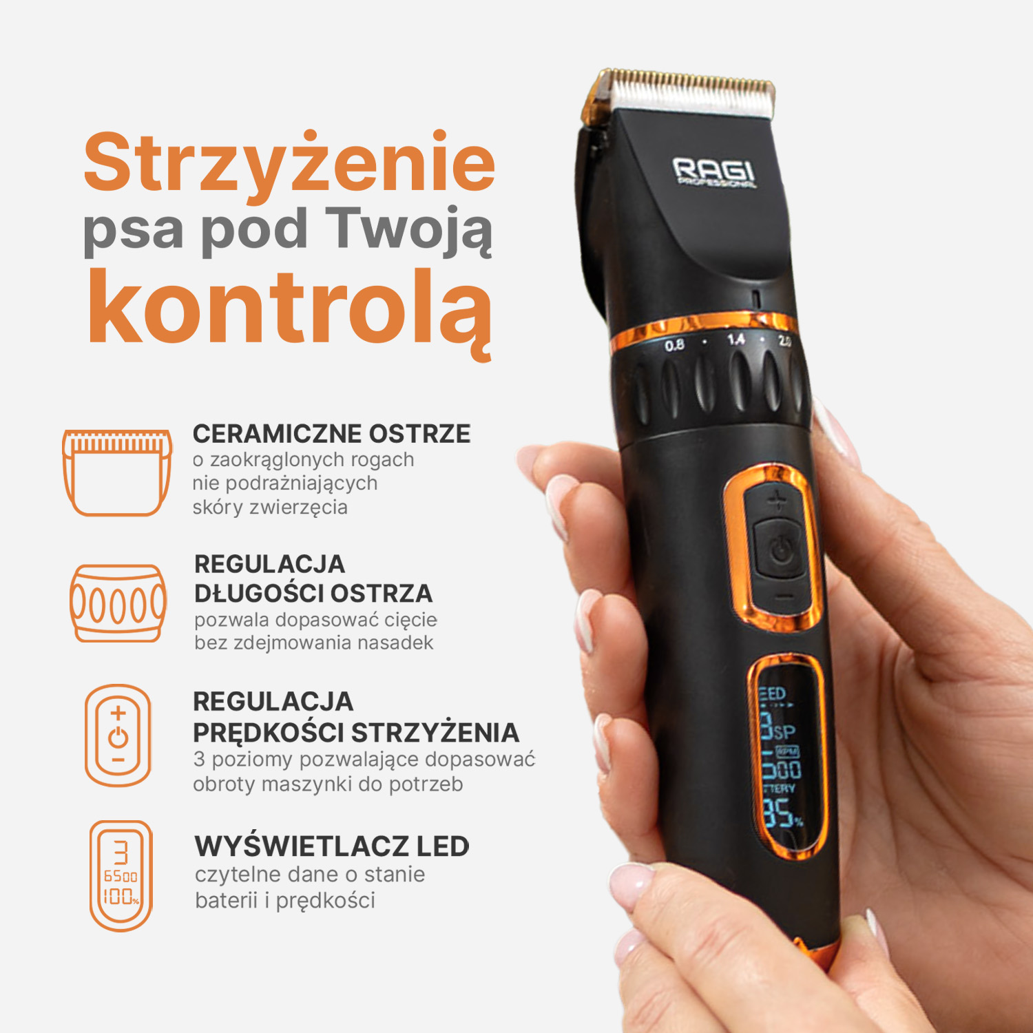 Maszynka do strzyżenia psa RAGI Profesjonalna Cicha Bezprzewodowa - obrazek 5