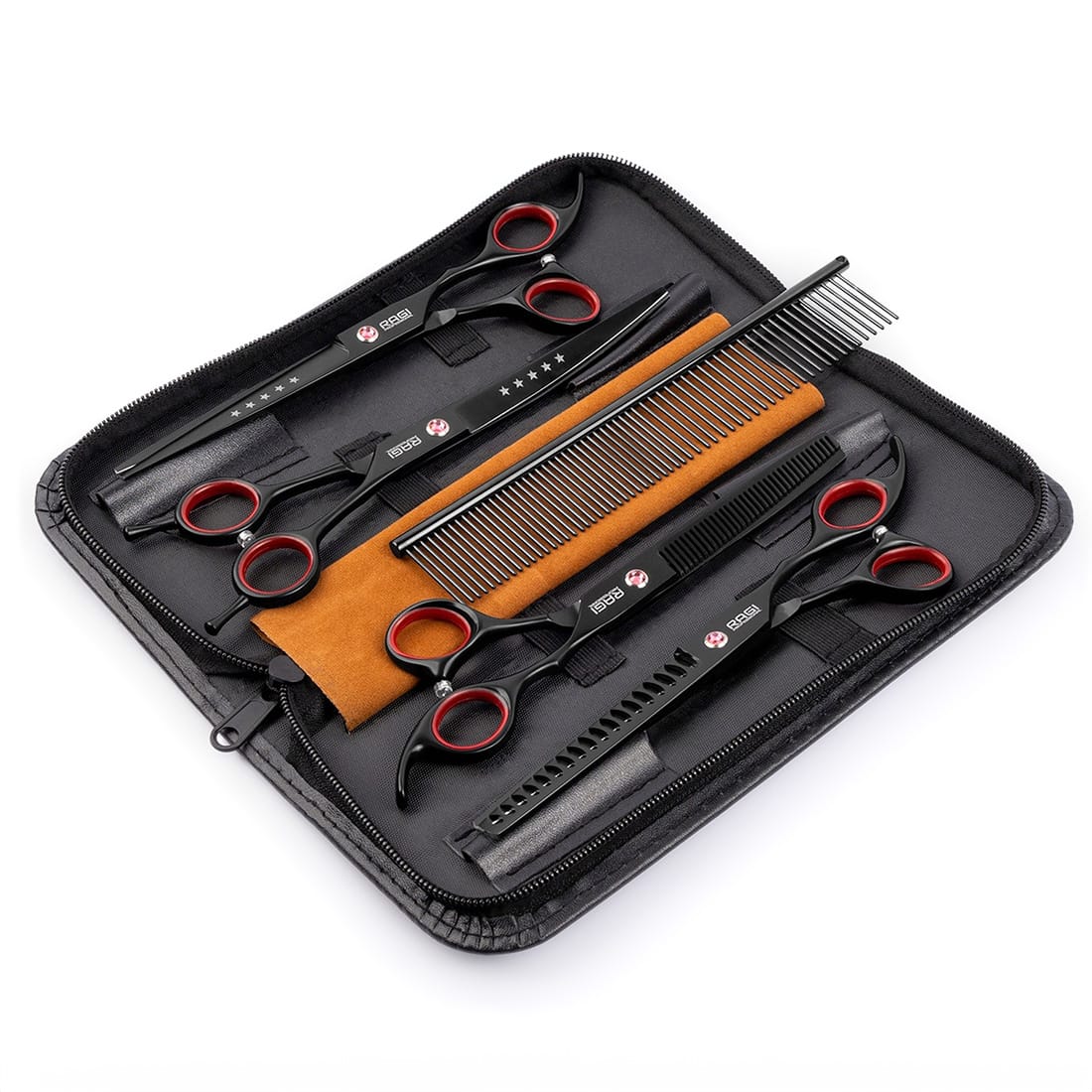 Zestaw profesjonalnych NOŻYCZEK do strzyżenia psów ZESTAW DO PIELĘGNACJI Psów Nożyczki 4 szt. Czarne RAGI - obrazek 4