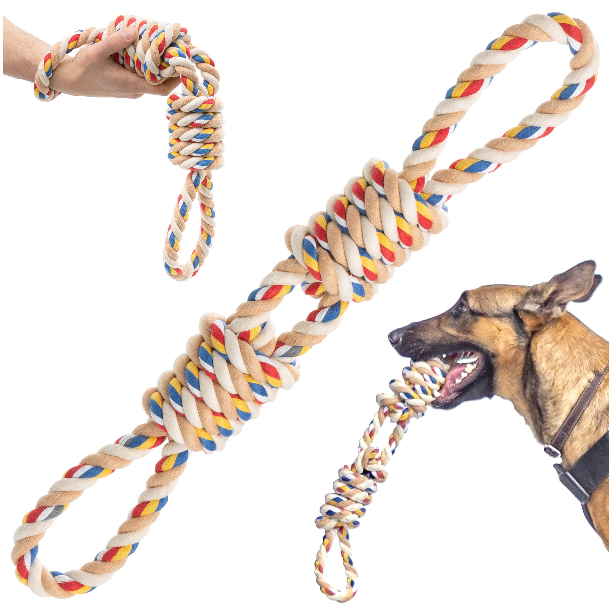 Mocny szarpak dla psa z dwoma pętlami