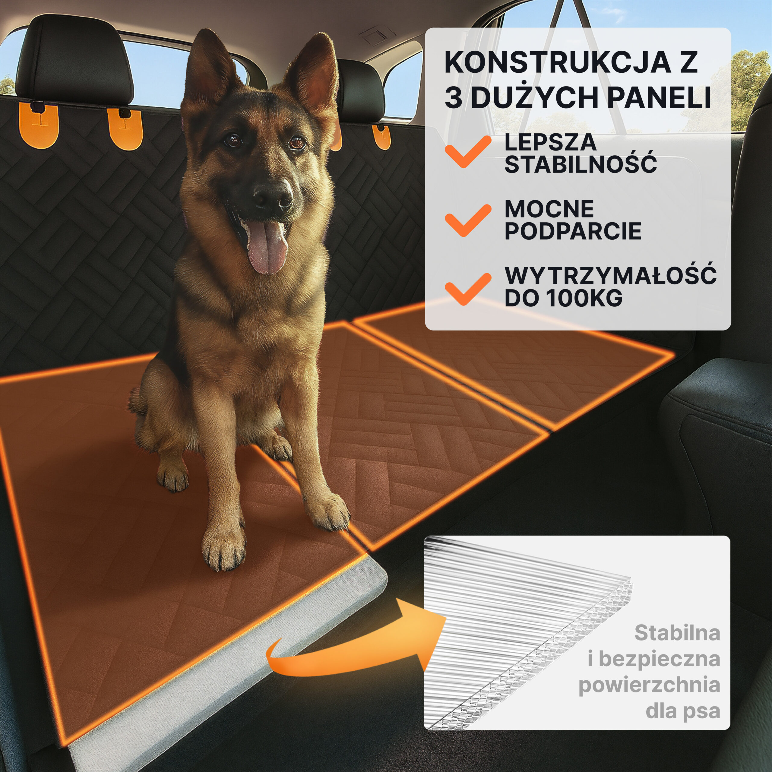 Mata dla Psa do Samochodu USZTYWNIANA Pokrowiec na Siedzenie Auta STABILNY - obrazek 11