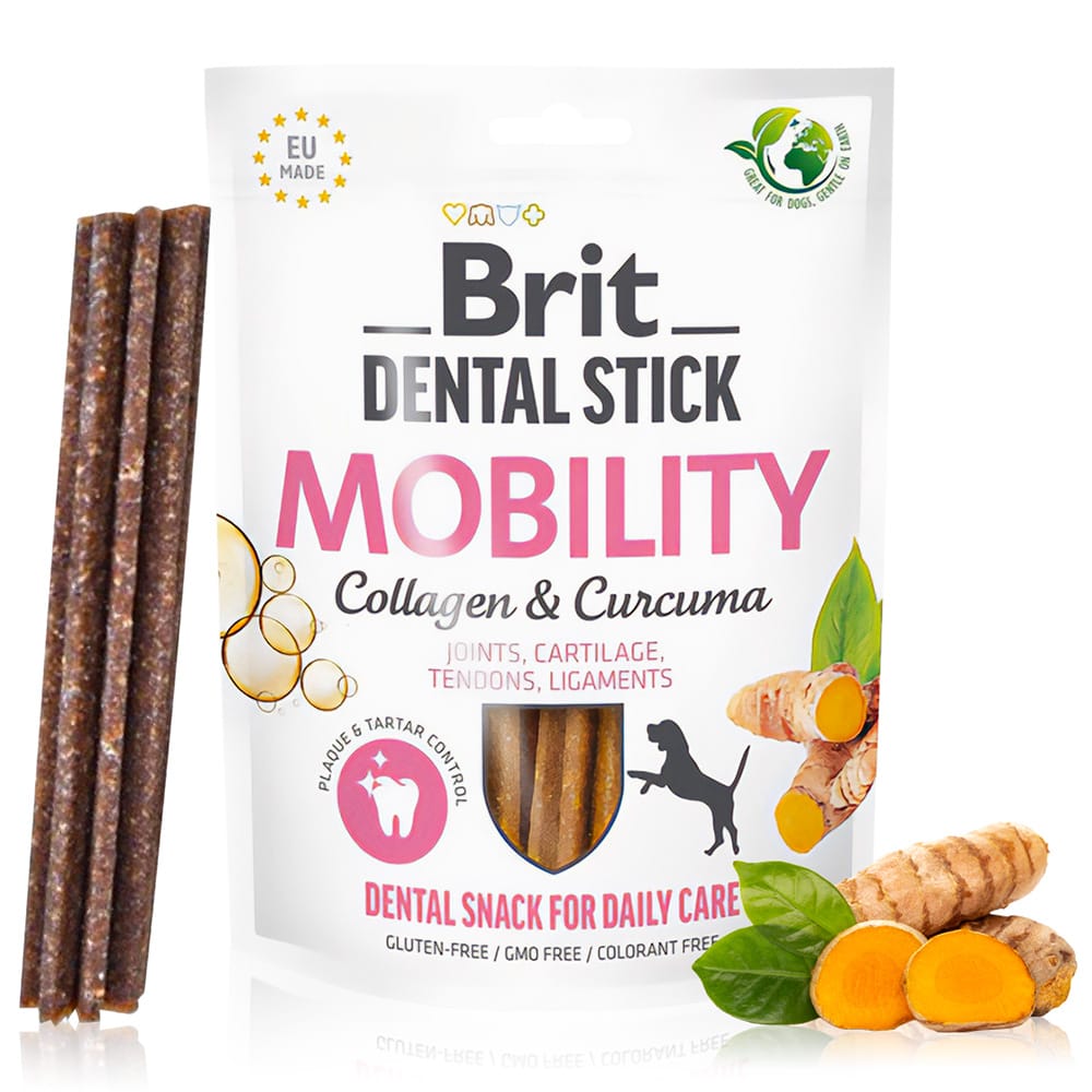Przysmak dla psa Brit Dental Stick Mobility z Kurkumą i Kolagenem 251g. 7 sztuk