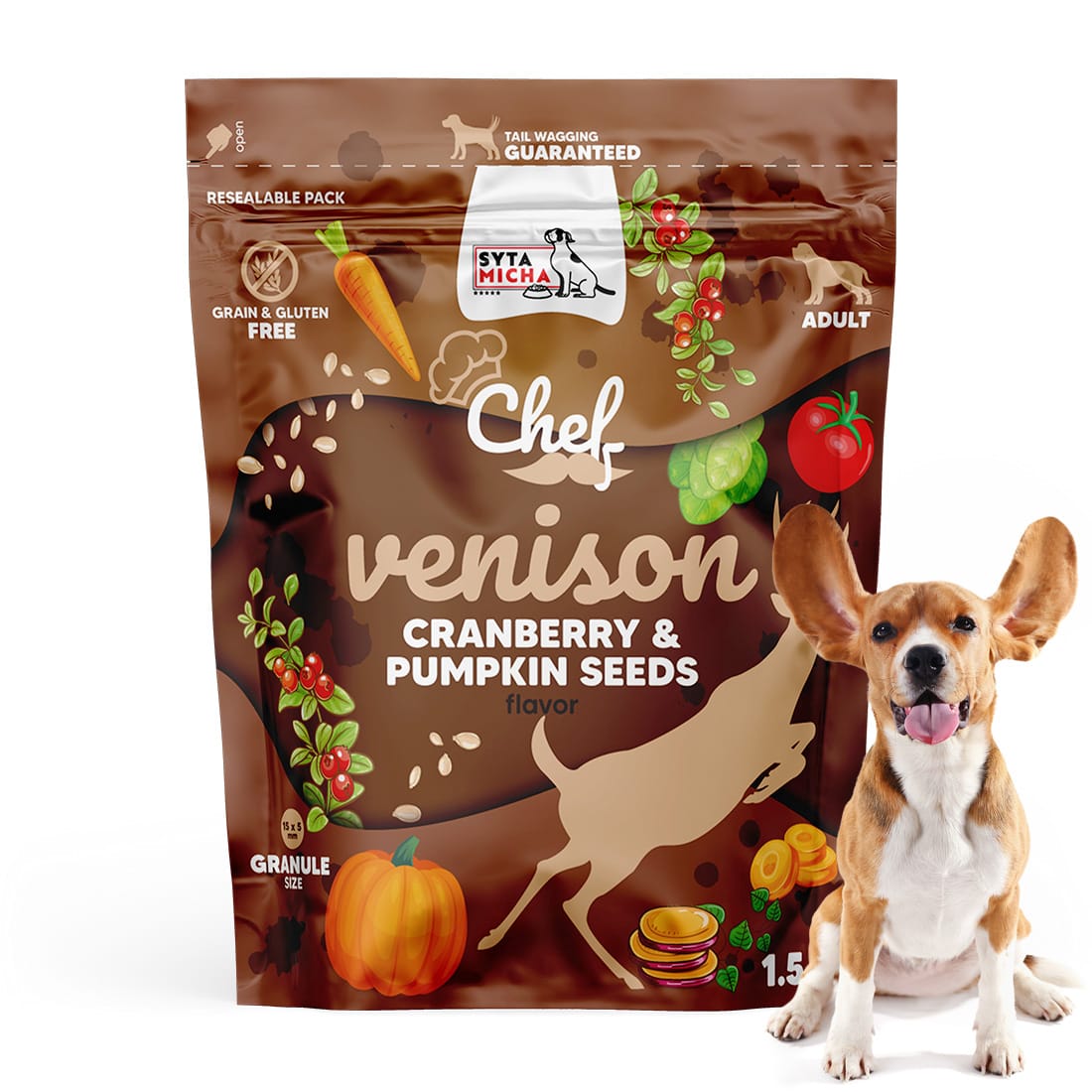 Syta Micha Sucha karma dla psa Dziczyzna, żurawina i pestki dyni 1,5 kg