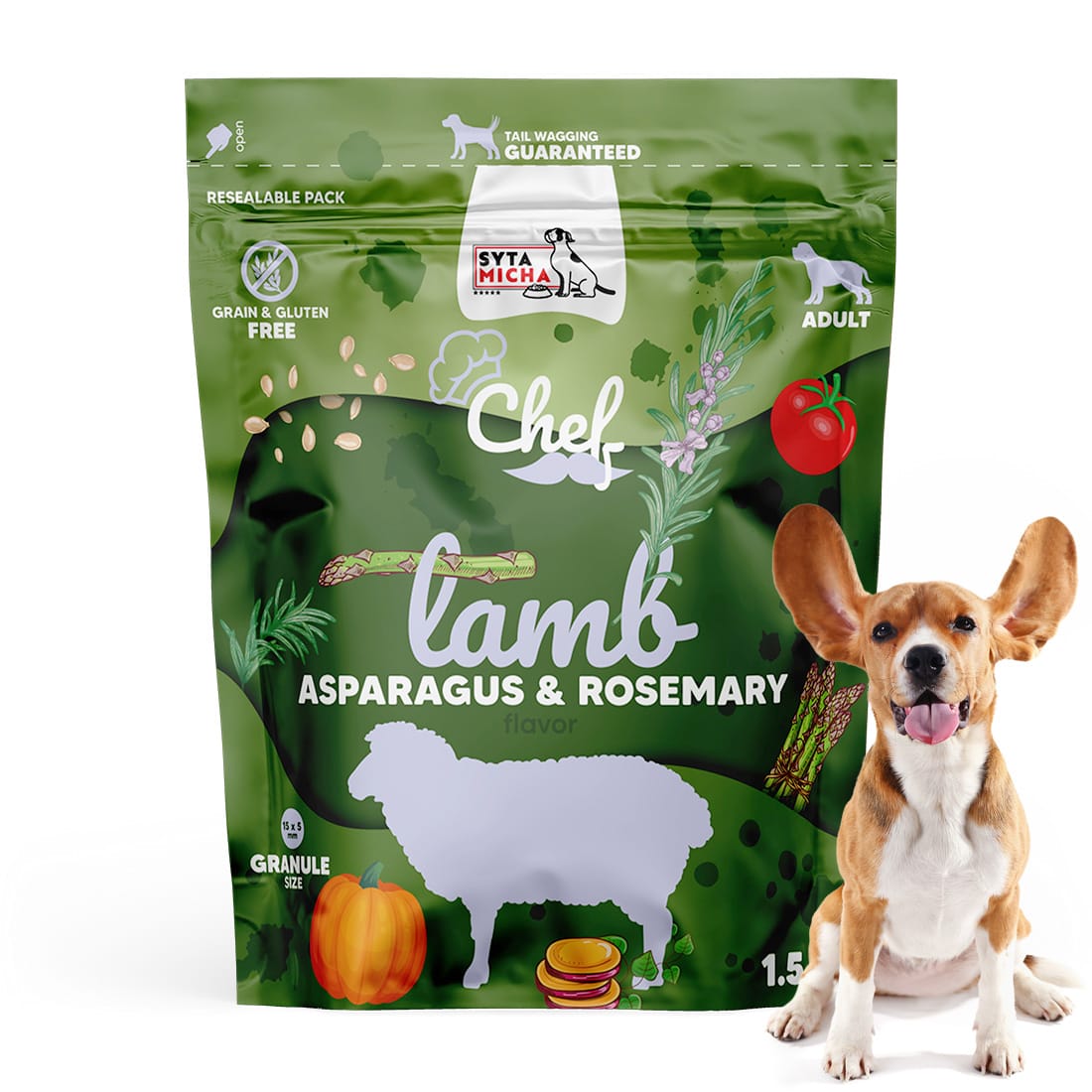 Syta Micha Sucha Karma dla Psa Jagnięcina, szparagi i rozmaryn 1,5 kg Bezzbożowa