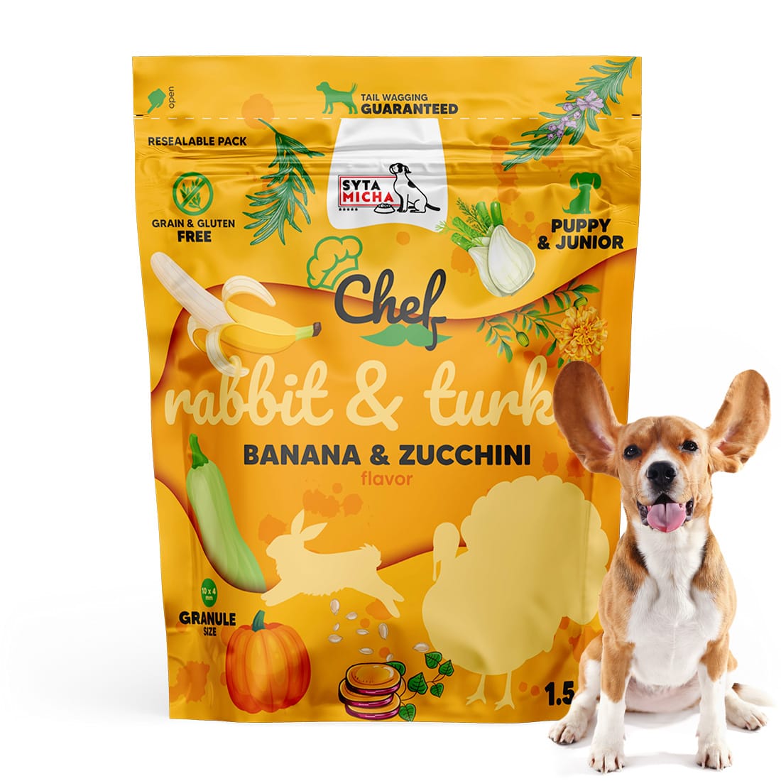 Syta Micha Junior Sucha Karma dla psa Królik z indykiem, 1,5 kg Szczeniąt