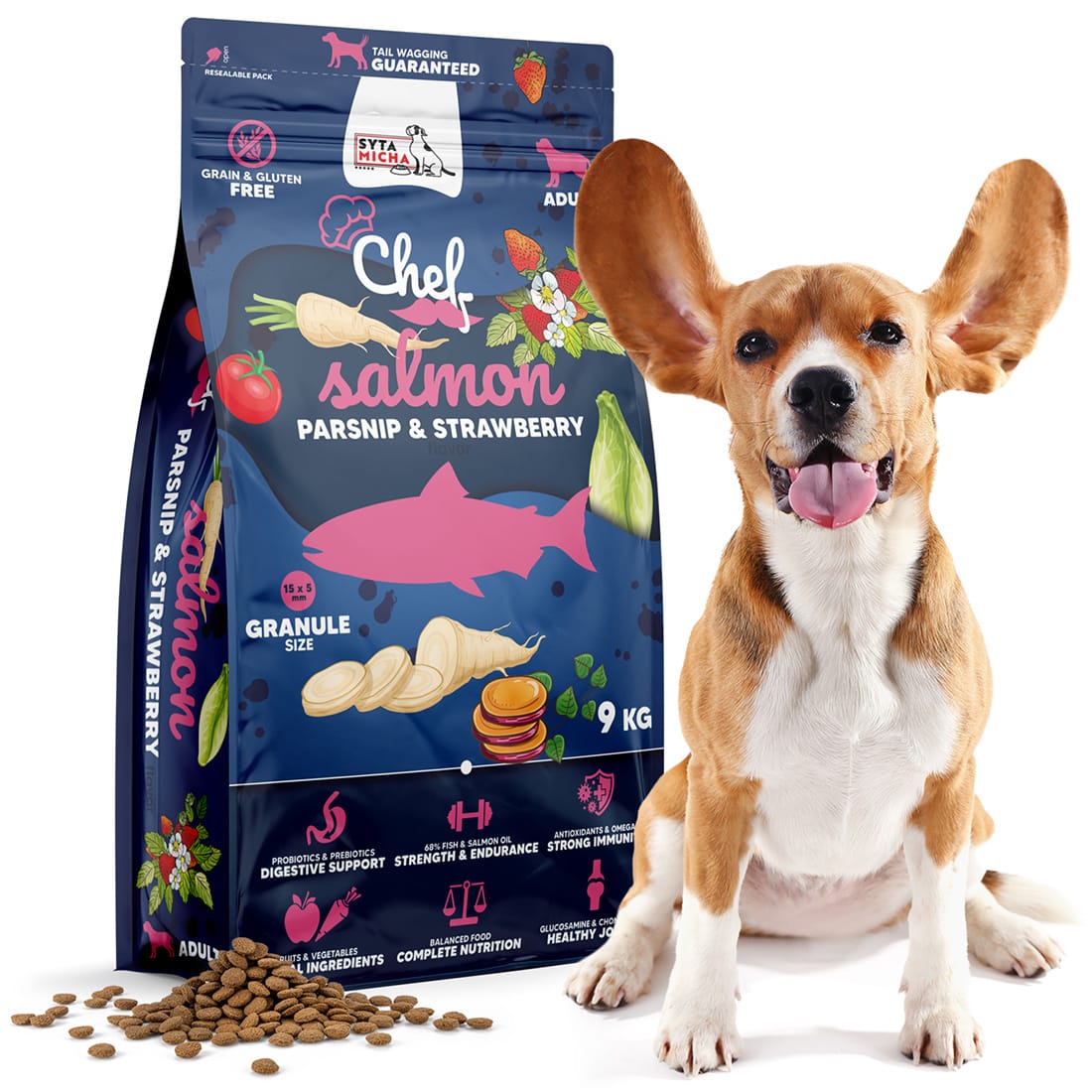 Syta Micha - Sucha Karma dla Psa Łosoś z pasternakiem i truskawką 9 kg