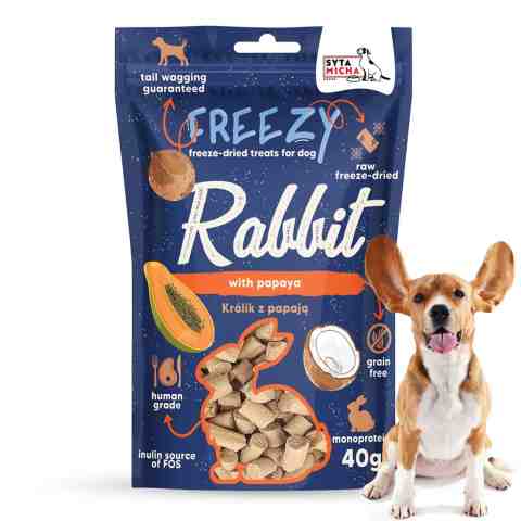 Liofilizowane Przysmaki dla psa Królik z papają FREEZY Syta Micha 40g