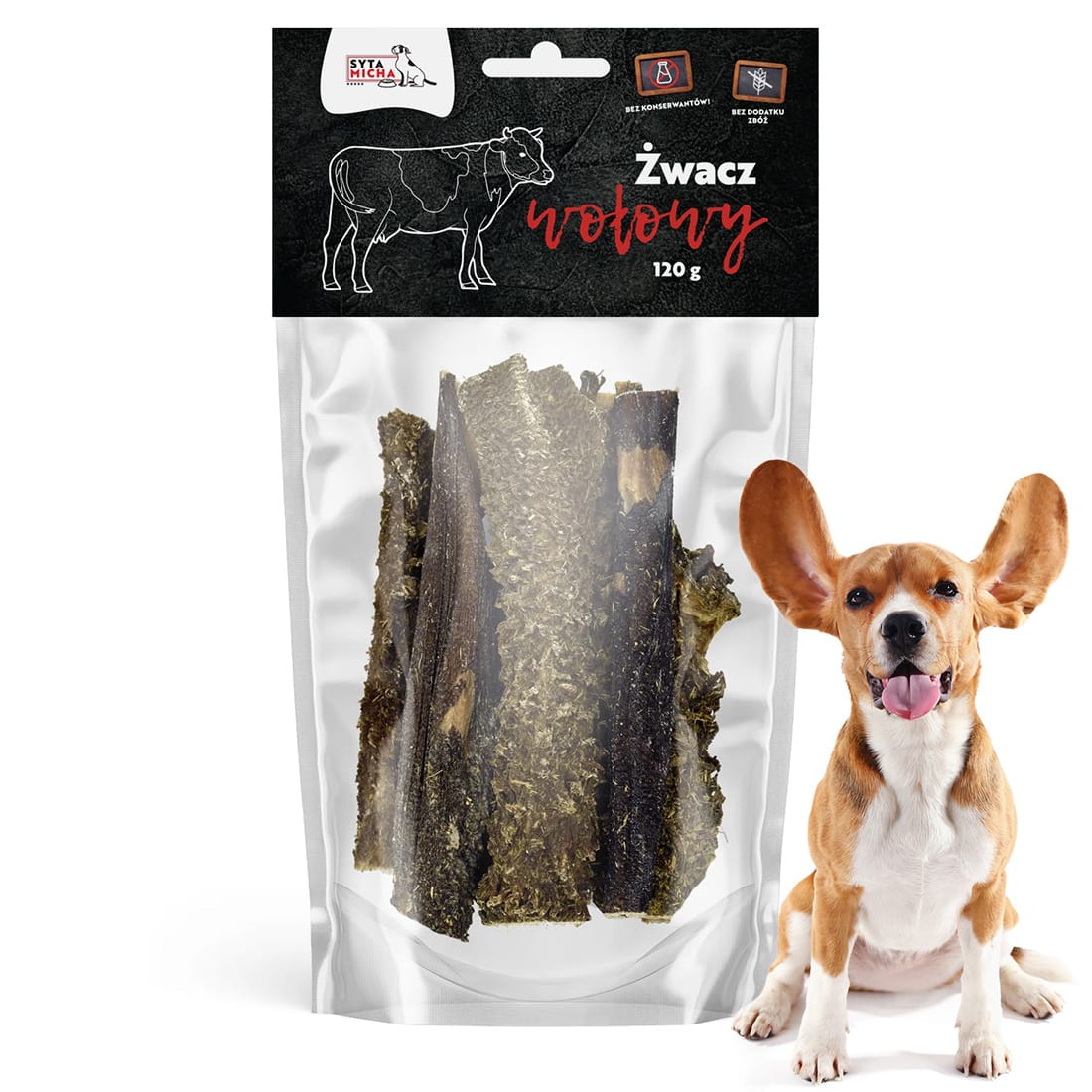 Naturalny Gryzak dla Psa Przysmaki Żwacz Wołowy Suszony 120g Syta Micha