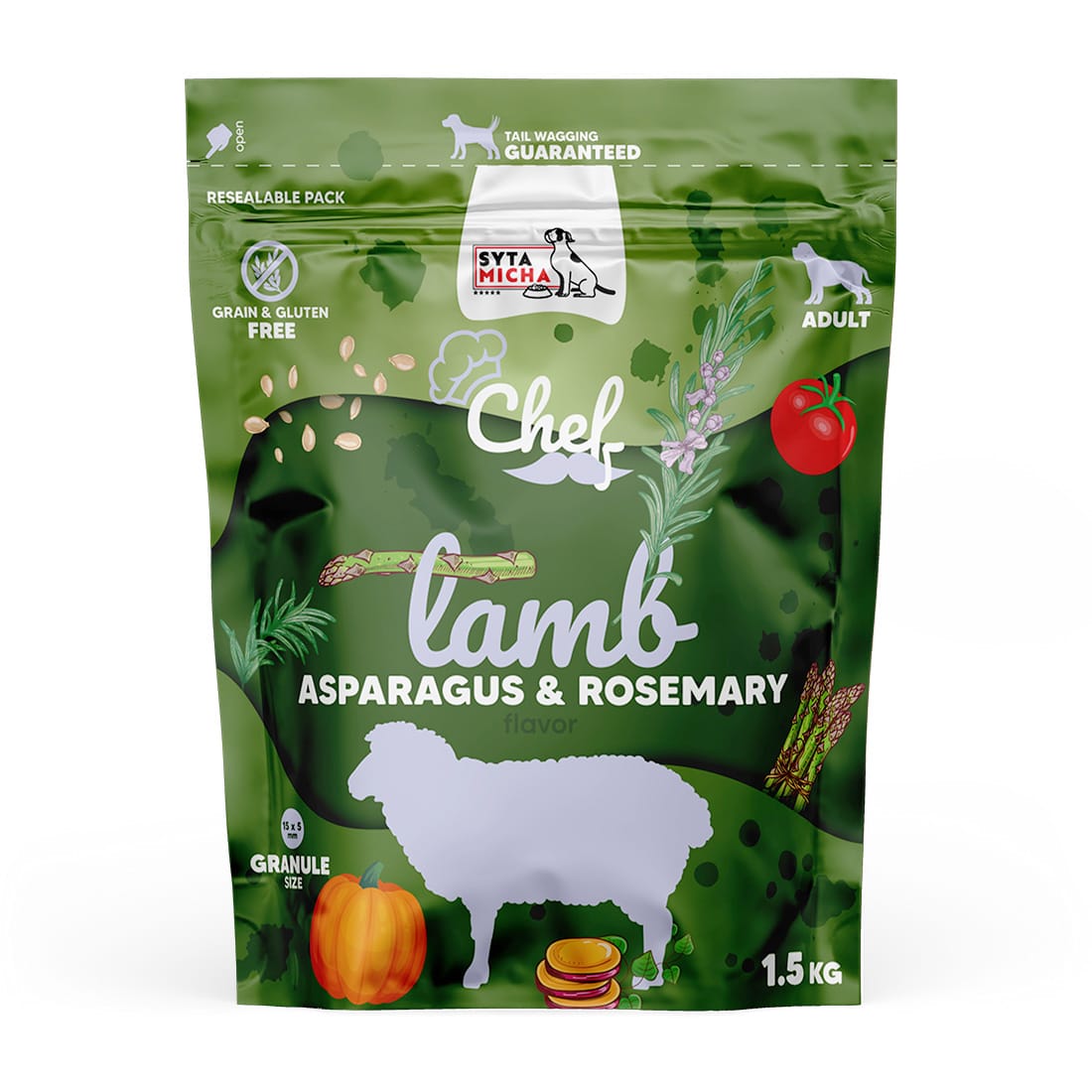 Syta Micha Sucha Karma dla Psa Jagnięcina, szparagi i rozmaryn 1,5 kg Bezzbożowa - obrazek 2