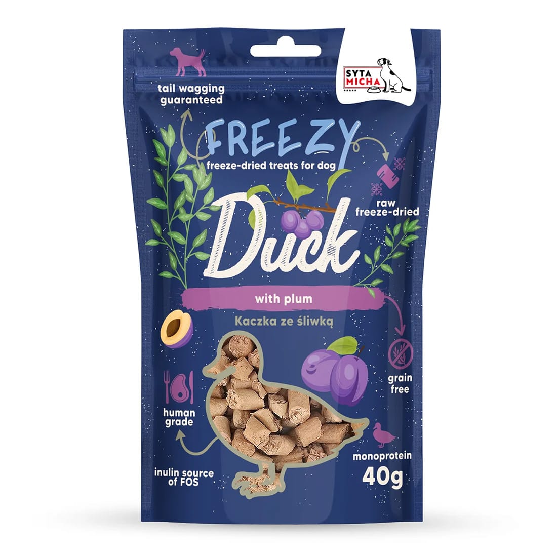 Przysmaki dla psa Liofilizowane FREEZY Kaczka ze śliwką Syta Micha 40 g - obrazek 2