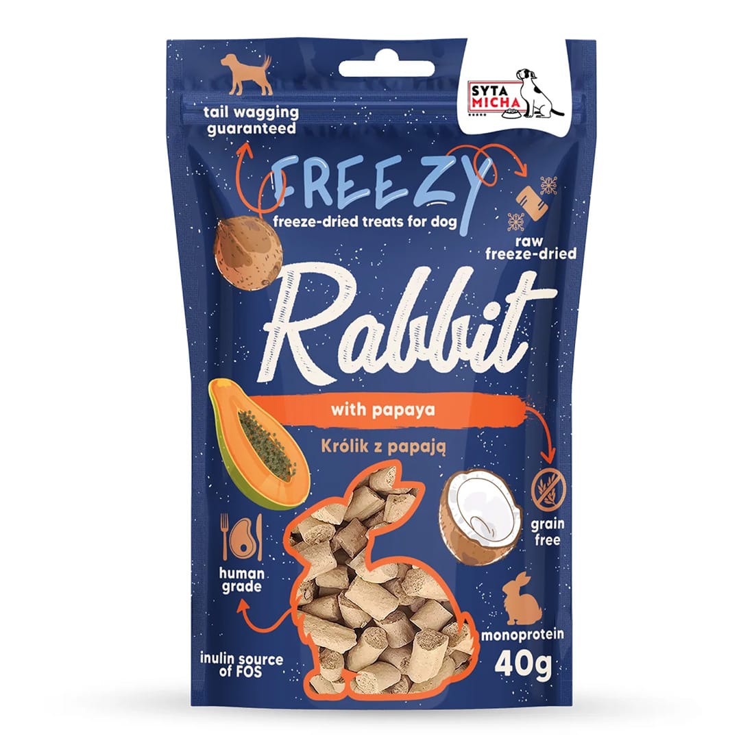 Liofilizowane Przysmaki dla psa Królik z papają FREEZY Syta Micha 40g - obrazek 2