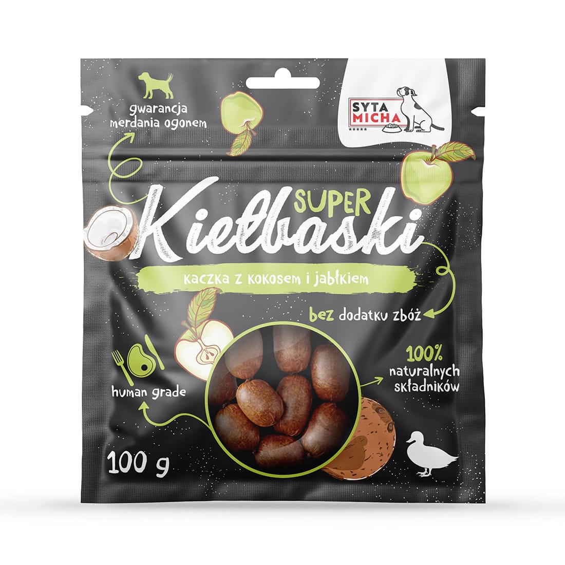 Przysmaki dla Psa Smaczki Super Kiełbaski Kaczka i Kokos Syta Micha 100 g - obrazek 2