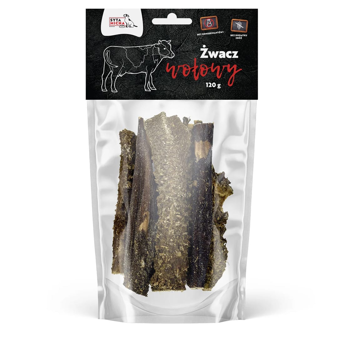 Naturalny Gryzak dla Psa Przysmaki Żwacz Wołowy Suszony 120g Syta Micha - obrazek 2