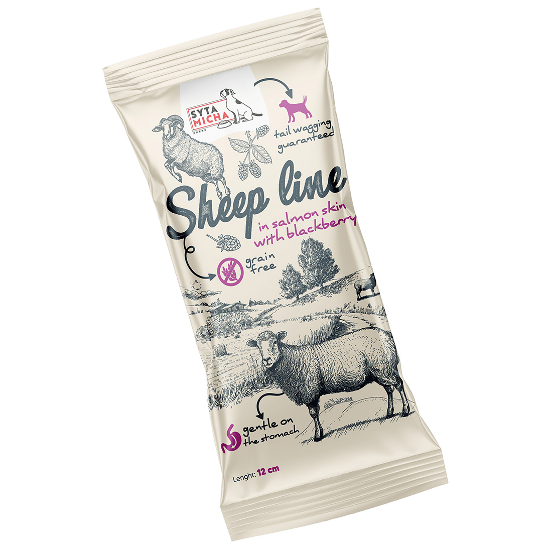 Syta Micha Gryzak dla Psa Kość do Żucia Owca w Skórze Łososia Naturalna12cm