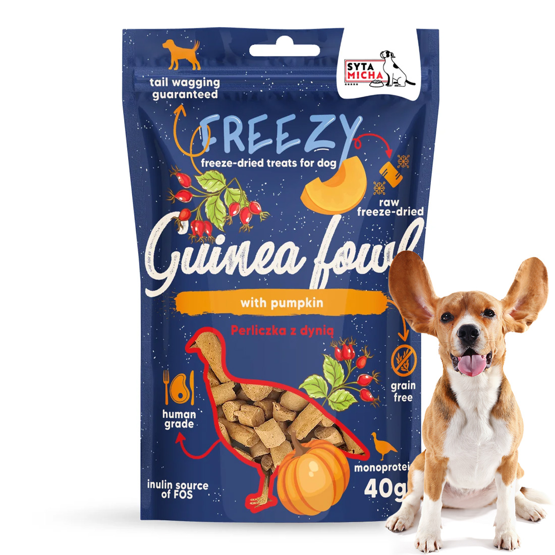SYTA MICHA Liofilizowane przysmaki dla psa Perliczka z dynią FREEZY 40 g