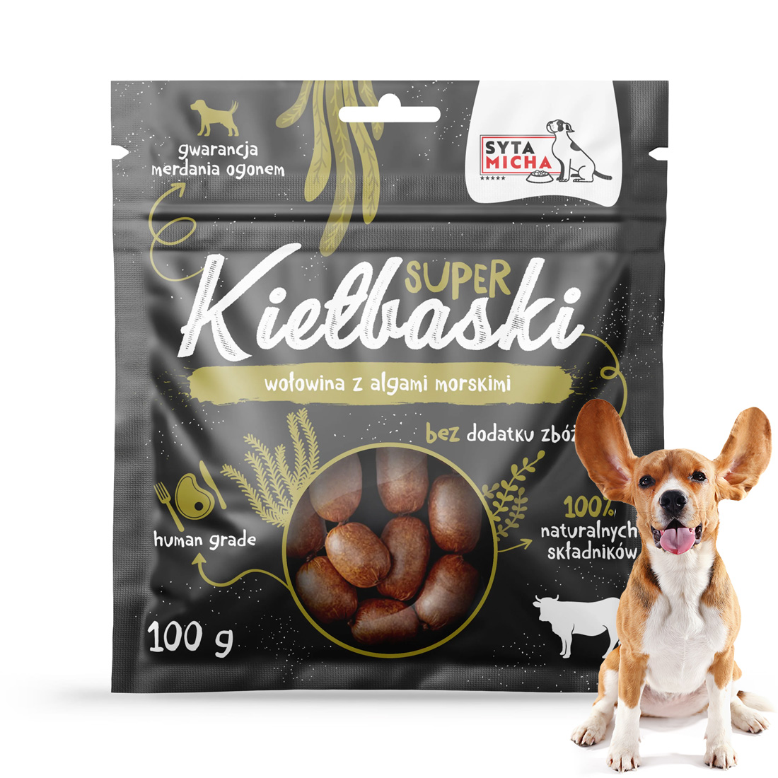 Przysmaki dla Psa Super Kiełbaski Wołowina i Algi Morskie Syta Micha 100 g