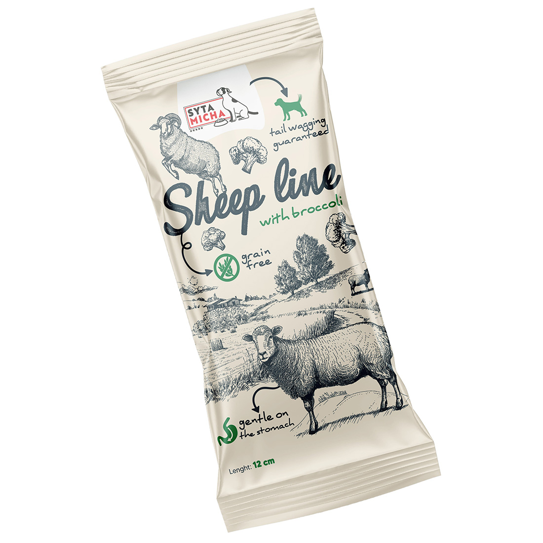 Syta Micha Gryzak dla psa Kość do Żucia Owca z Brokułem Naturalny 12 cm