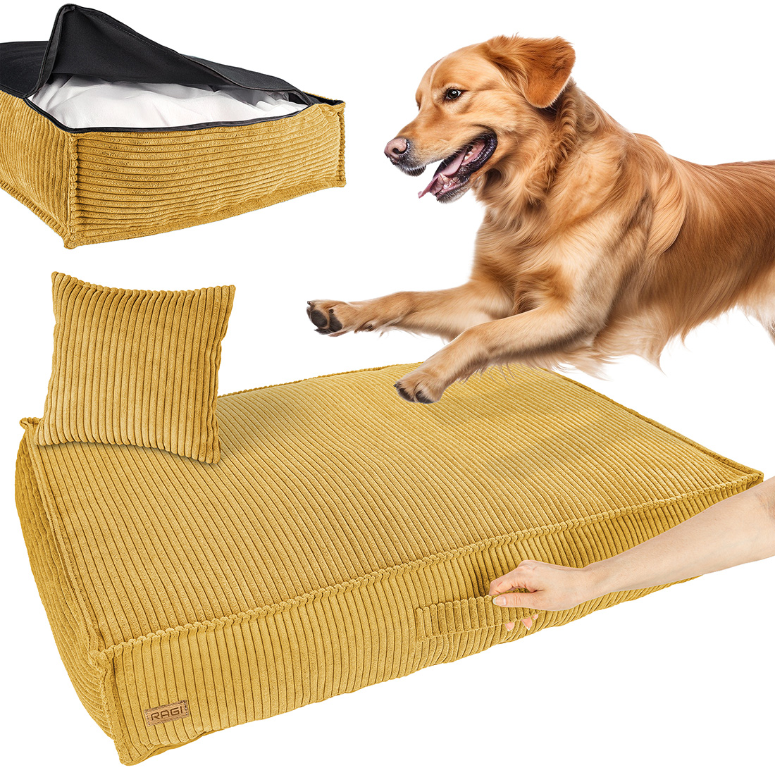 Legowisko dla dużego psa Łóżko Materac Posłanie dla psa Musztardowe XL 100x70 cm