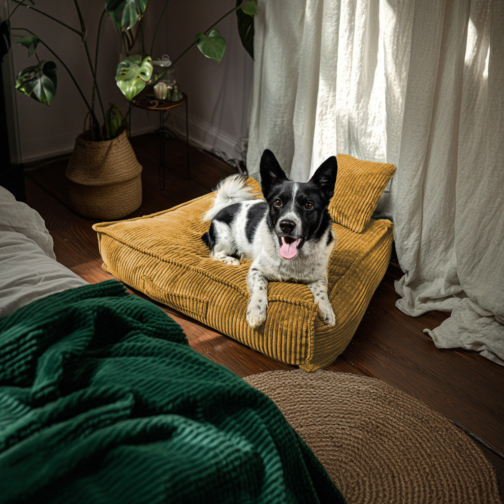 Legowisko dla dużego psa Łóżko Materac Posłanie dla psa Musztardowe XL 100x70 cm - obrazek 3