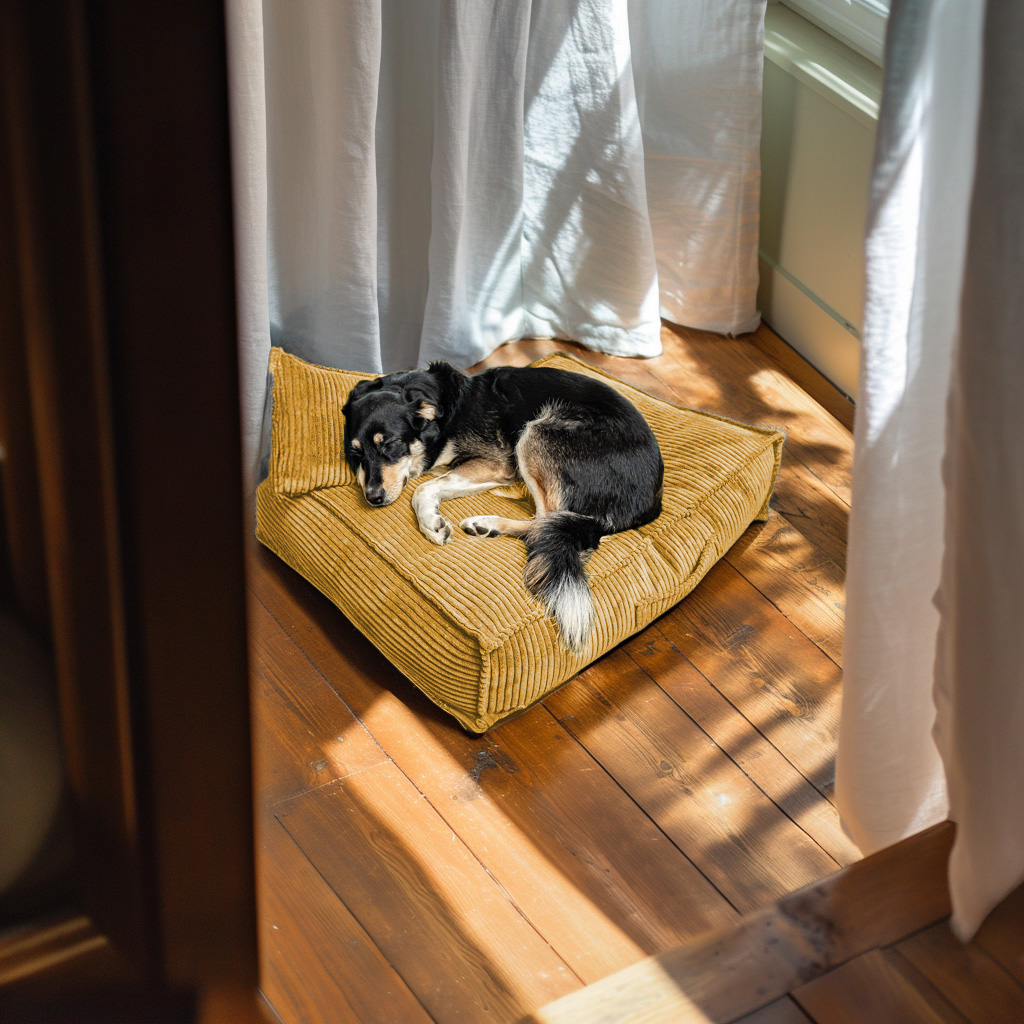 Legowisko dla dużego psa Łóżko Materac Posłanie dla psa Musztardowe XL 100x70 cm - obrazek 4