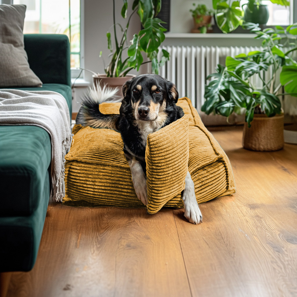 Legowisko dla dużego psa Łóżko Materac Posłanie dla psa Musztardowe XL 100x70 cm - obrazek 5