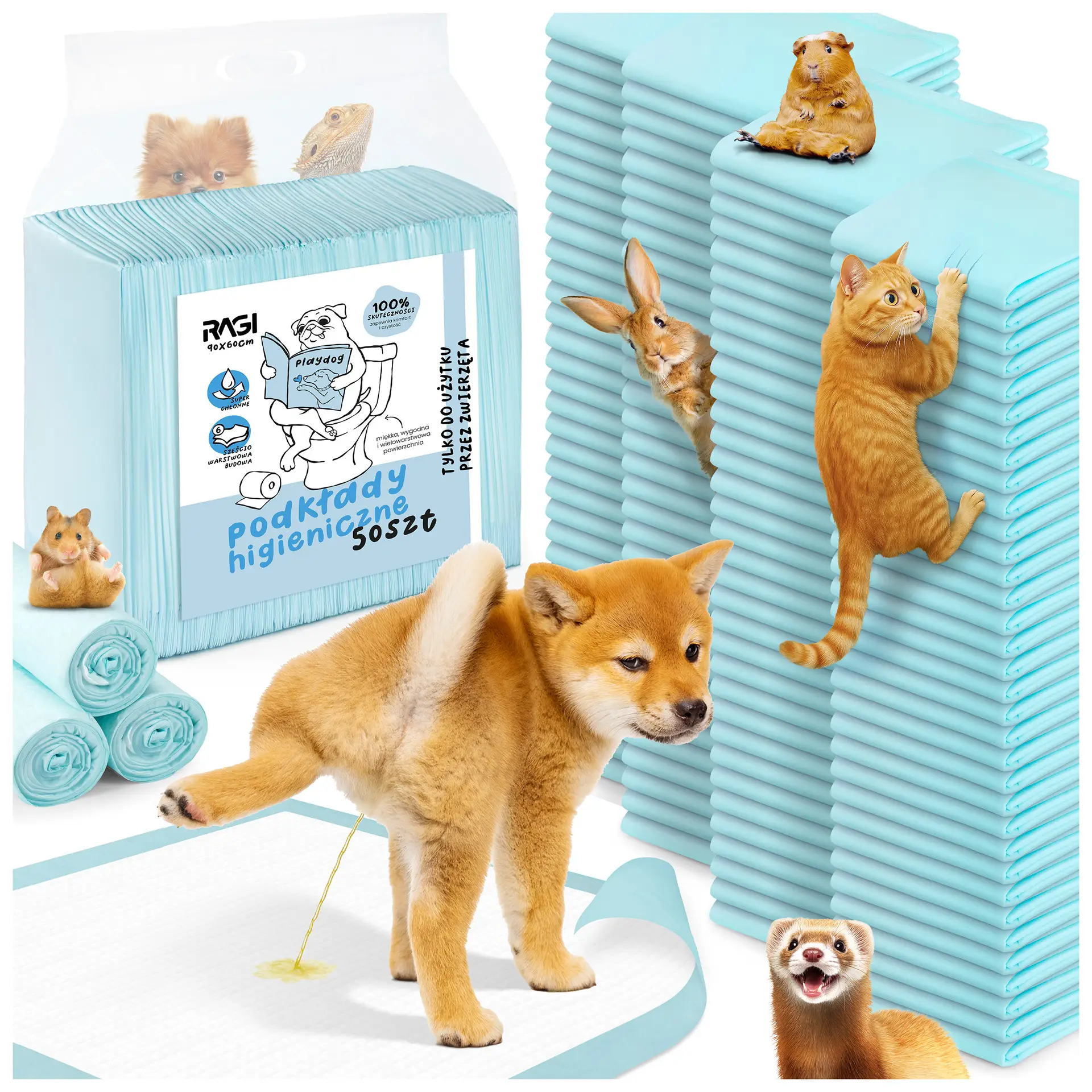 Podkłady dla psów Maty dla psa do sikania Higieniczne Chłonne 90x60 50 szt.