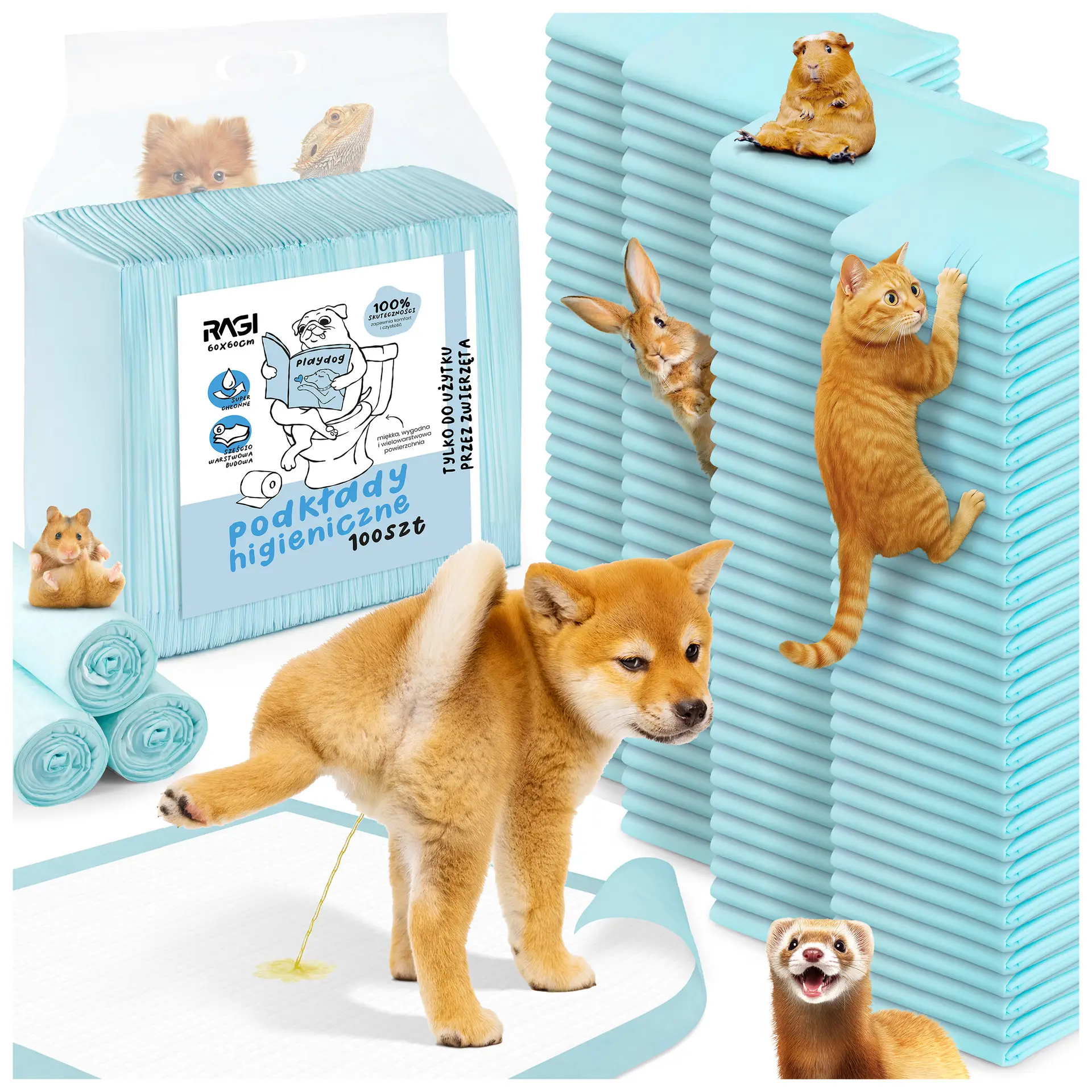 Podkłady dla psów Maty dla psa do sikania Higieniczne Chłonne 60x60 100 szt.