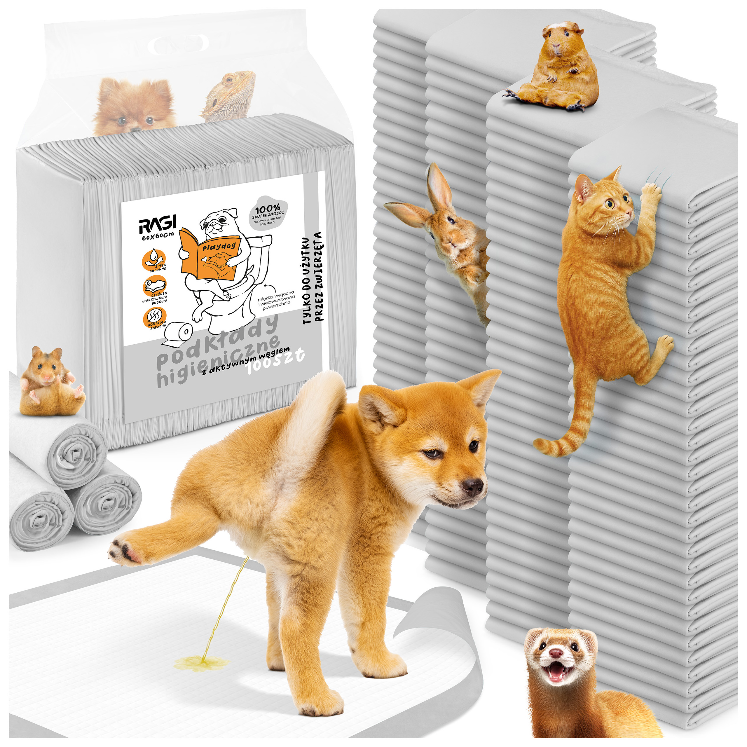 Podkłady dla psów Maty dla psa do sikania Z węglem Chłonne 60x60 100 szt