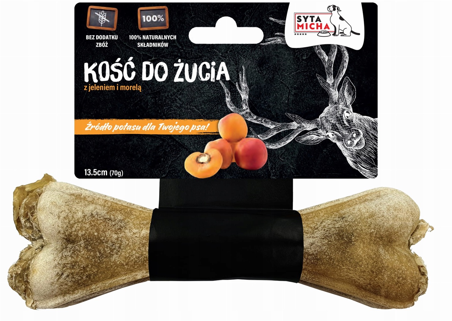 Syta Micha Gryzak z Potasem Kość do Żucia z Jeleniem i Morelą 13,5 cm