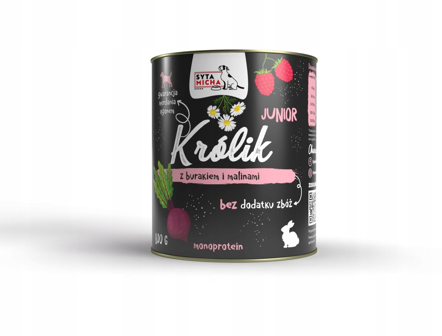 Karma Mokra dla Szczeniąt Syta Micha z Królikiem Burakiem i Malinami 800 g Źródło witaminów